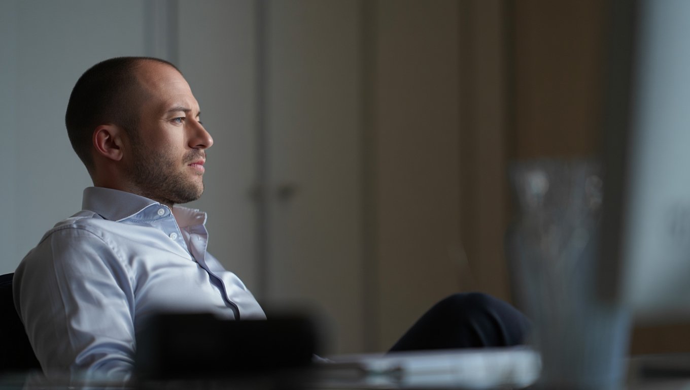 Уставший мужчина на работе в офисе